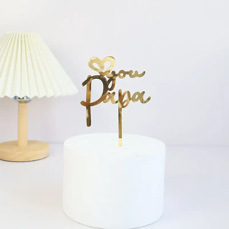 New Dad's Happy Birthday Cake Topper Golden Beer Super Dad High-grade Acrylic Father's Day Party Cake Toppers Dessert Decoration