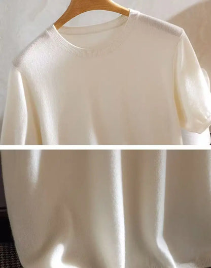 Superfine Merino Wool T Shirt Men's Knitted O-neck Breathable Thin Cashmer Short Sleeve Tee Solid Color  Men's Sweater Tops