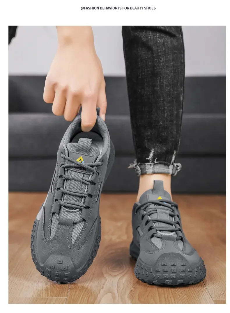 Sneakers for Men High Quality Thick Soled Work Strap Outdoor Mountaineering Anti Slip Platform Wear-resistant Casual Sport Shoes