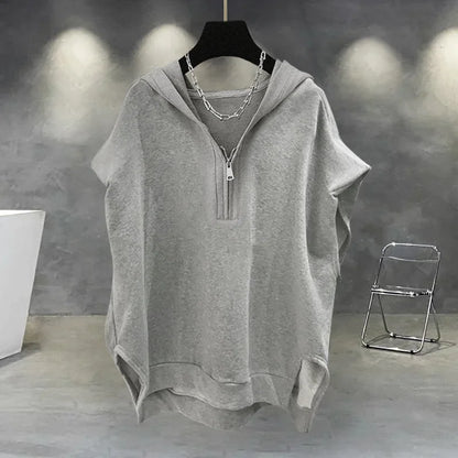 Summer Zipper Hooded Sleeveless T-shirt Men's Korean Fashion Tank Tops 2026 New Y2K Streetwear Casual Vests Hip Hop Tee Shirts