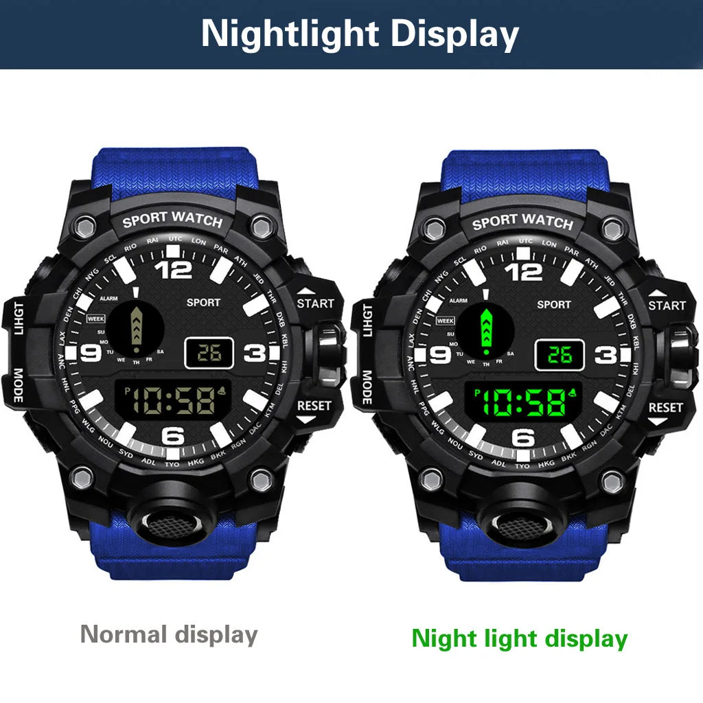 YIKAZE Sports Watch Men's LED Digital Watches Multifunction Military Clock Big Dial Waterproof Fitness Electronic Watch For Man
