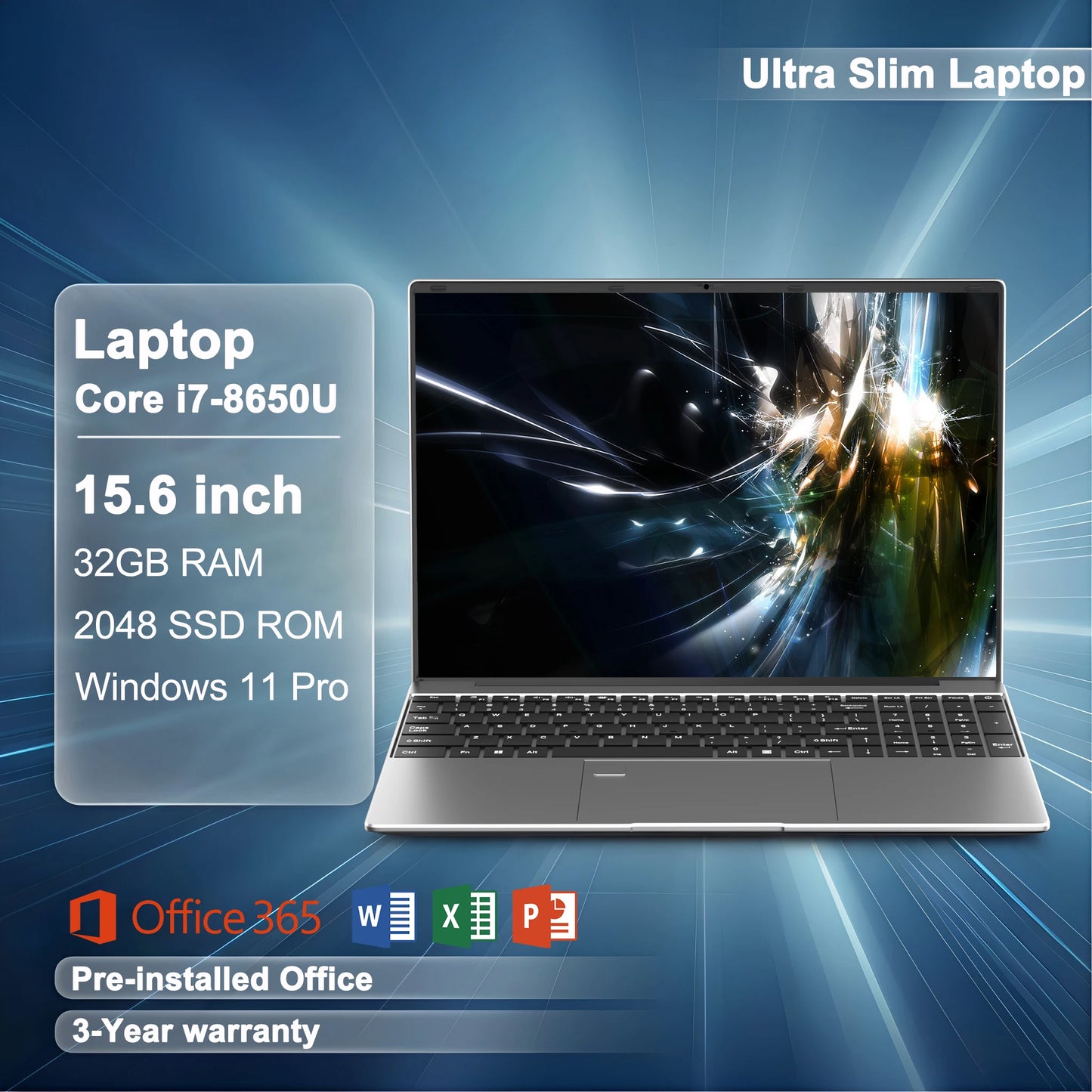 2026 New 15.6 Inch FHD Laptop Intel Core i7-8650U 32GB RAM 2TB SSD Windows 11 Pro Ultra Slim Gaming Office Study Notebook