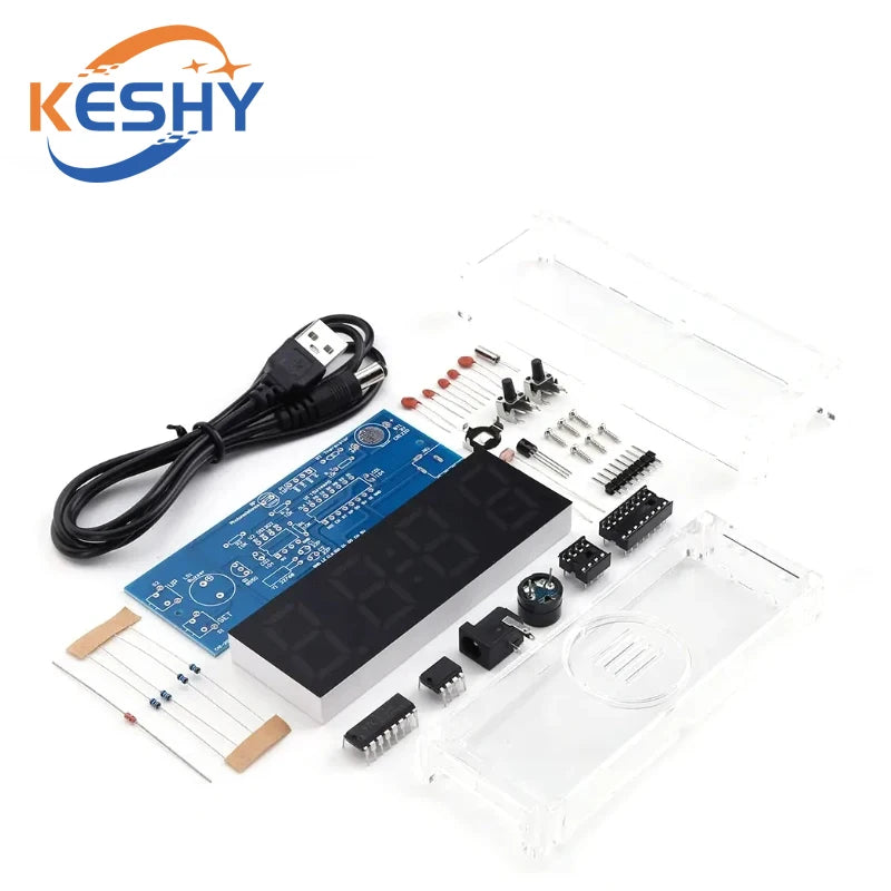 Electronic Clock DIY KIT LED Microcontroller Kit Digital Clock Time Light Control Temperature Thermometer Diy Electronic Kit