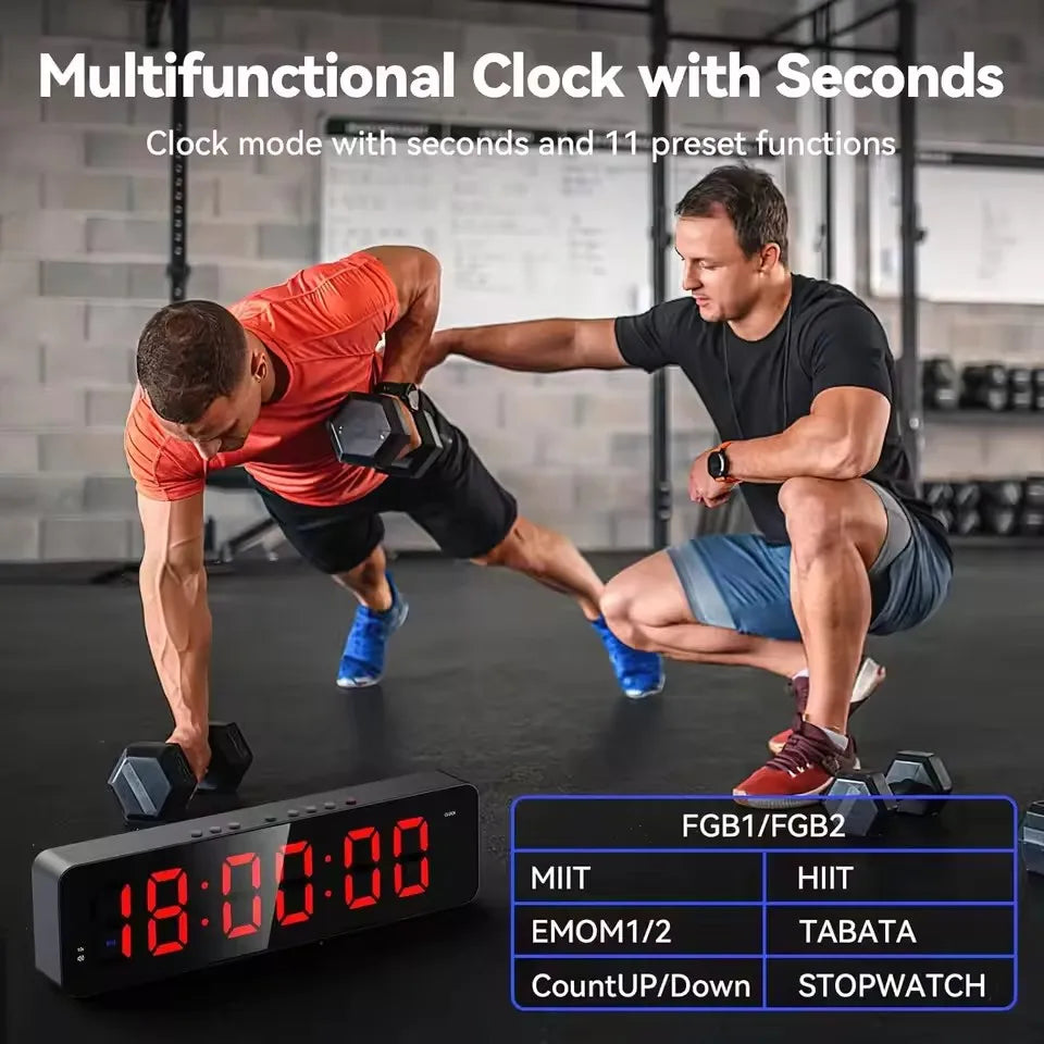 Gym Timer with Remote 11''x 3.5''Ultra-Clear Interval Timer with LED Countdown/Up Wall Clock Power Fitness Timer Stopwatch