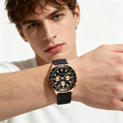 Best Watches for Men Multifunctional Chronograph Analog Quartz Waterproof Wirstwatch Silicone Strap Man Gifts Watch