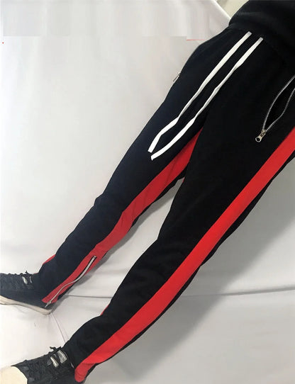 Mens Training Pants Plaid GYM Track Sweatpants Grey Joggers Breathable Stripe Fitness Male Running Sport Trousers Zipper Pockets