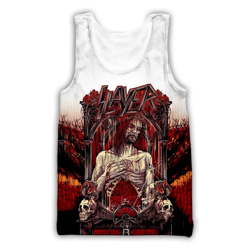 Slayer Rock Band 3D Print Tank Tops Men's Women Streetwear Hip Hop Oversized Fitness Gym Vest Sport Sleeveless Tops Men Clothing