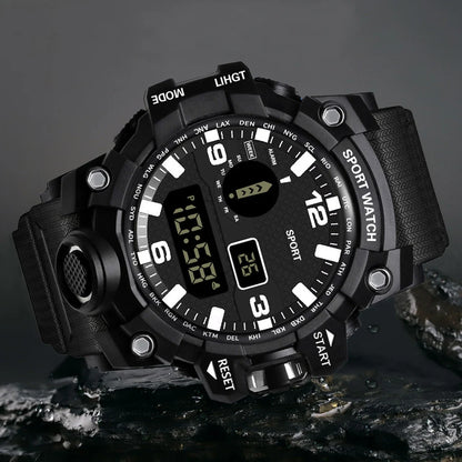 YIKAZE Sports Watch Men's LED Digital Watches Multifunction Military Clock Big Dial Waterproof Fitness Electronic Watch For Man