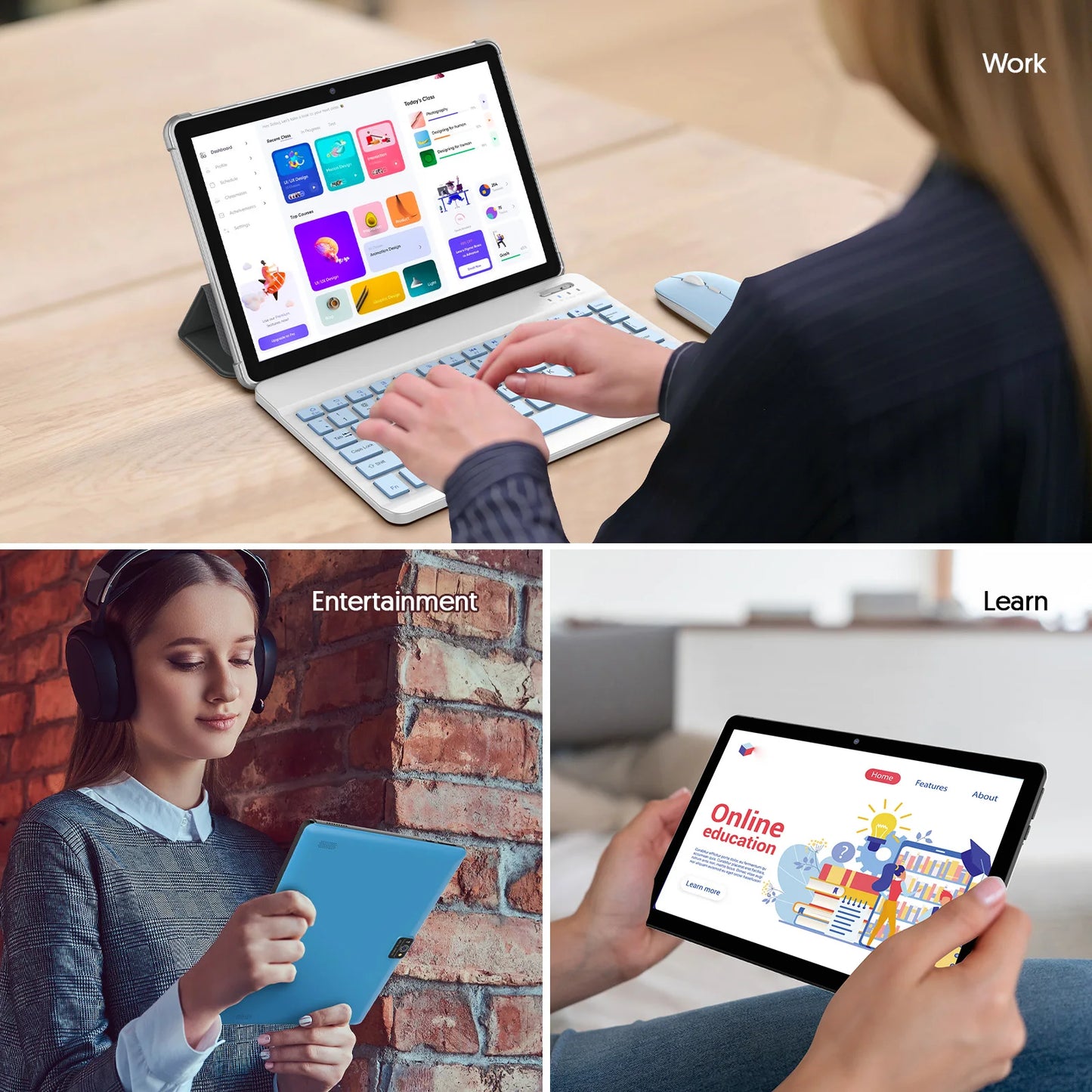 Android 15 Tablet, 10.0-inch screen, quad-core processor, 12GB RAM (3GB+9GB), 64GB storage, 2MP+8MP dual cameras，6000mAh