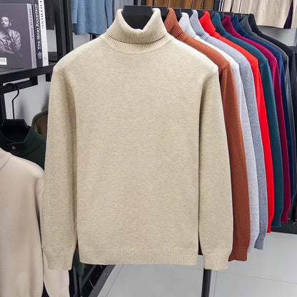 Autumn Mens High Quality Knitted Turtleneck Sweater Slim Fit Long Sleeve Anti-pilling Pullover Solid Color Trend Men Streetwea