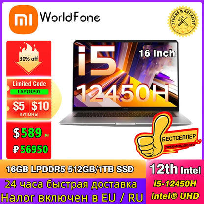 Xiaomi Laptop RedmiBook 16 Intel UHD i5-12450H/i5-13500H 16G 512G/1T SSD 16-inch 60Hz/120Hz Sreen Mi Notebook