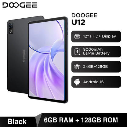 DOOGEE U12 Tablet PC Android 16 Gemini AI 12'' FHD+ Screen 24GB RAM 128GB 9000mAh Large Battery 7.8mm Ultra-thin Smart Pad