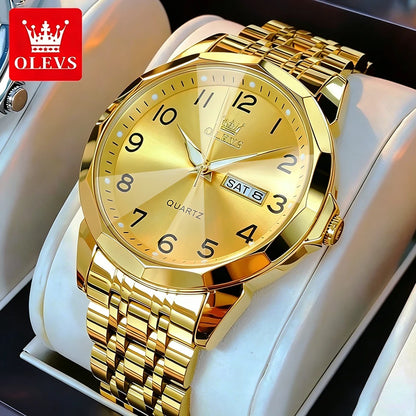 OLEVS Men's Watches Luxury Fashion Fine Steel Strap Top Brand Original Quartz Wristwatch for Man Rhombus Mirror Waterproof Date