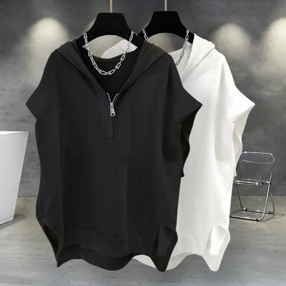 Summer Zipper Hooded Sleeveless T-shirt Men's Korean Fashion Tank Tops 2026 New Y2K Streetwear Casual Vests Hip Hop Tee Shirts