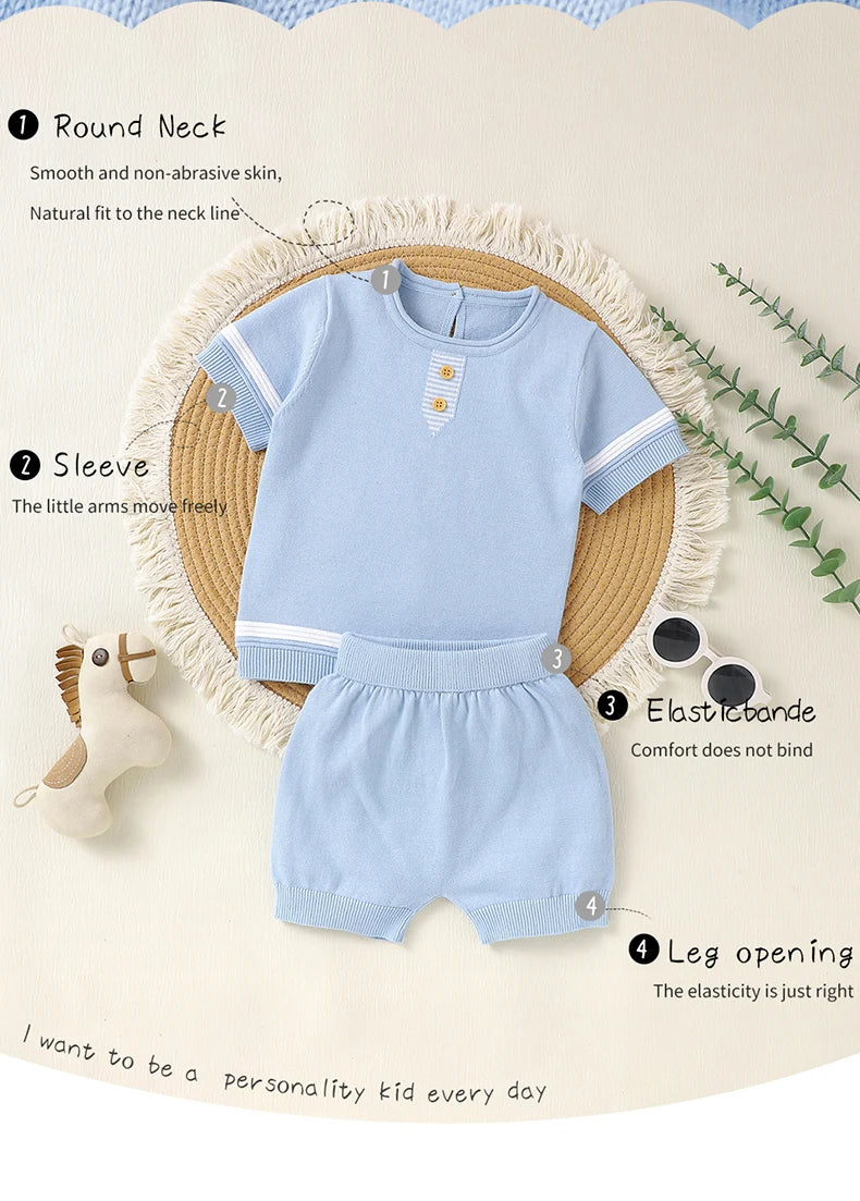 Baby Clothes Set Knitted Cotton Infant Tops +Pants Breathable Comfortable Newborn Boy Girl Pullover +Shorts Summer Fashion Solid