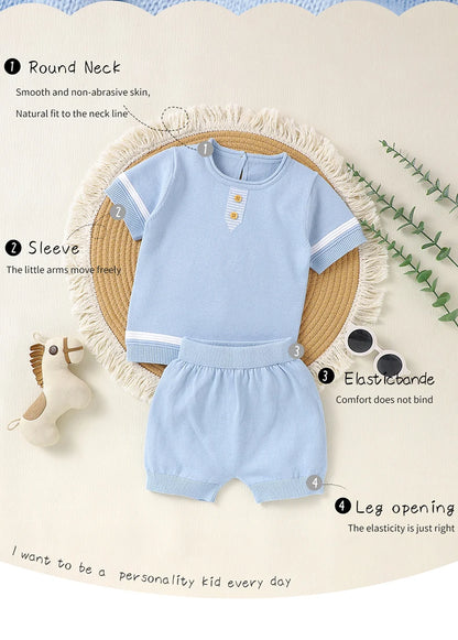 Baby Clothes Set Knitted Cotton Infant Tops +Pants Breathable Comfortable Newborn Boy Girl Pullover +Shorts Summer Fashion Solid