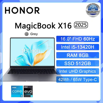 HONOR MagicBook X16 2025 Laptop Intel Core i5-13420H i7-13620H RAM 16GB SSD 512GB 1TB 16"Inch FHD Notebook Ultrabook Computer PC