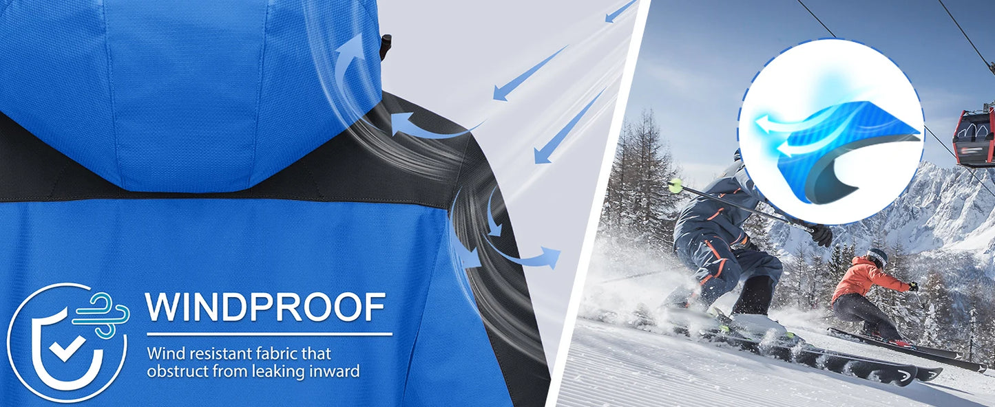 TACVASEN Men's Waterproof Ski Jacket Fleece Lining Warmth Parka Winter Snow Working Outdoors Hooded Coat Rain Shell Windbreaker