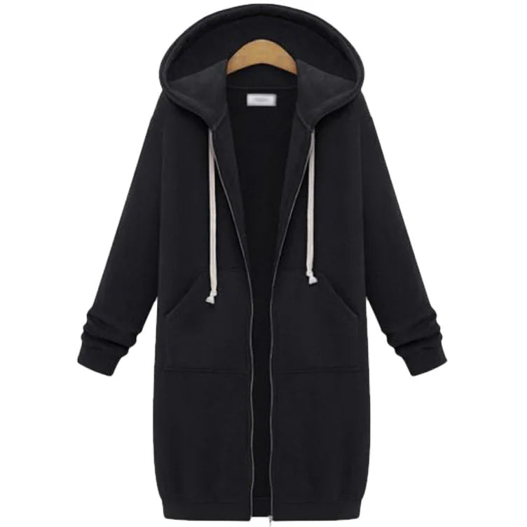 Solid Color Pocket Long Sweatshirt Coat