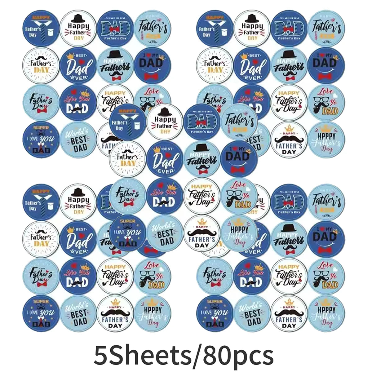 32/64/80Pcs Fathers Day Stickers Fathers Day Decorate Labels Card Envelope Seals Party Favor Gift Box ,Cookies Wrapping Decor