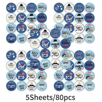 32/64/80Pcs Fathers Day Stickers Fathers Day Decorate Labels Card Envelope Seals Party Favor Gift Box ,Cookies Wrapping Decor