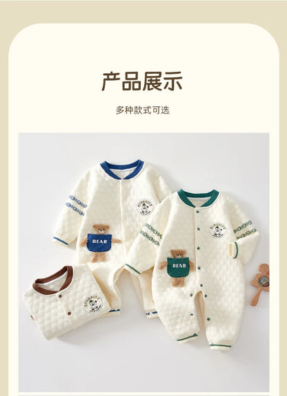 Baby Clothes for Autumn, Class A, Boys' Full-Month Outfit, One-Piece Romper, Baby Thermal Interlayered Warm Newborn Bodysuit