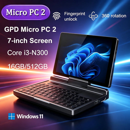 GPD Micro PC 2 Handheld Mini Notebook 7 Inch Touch Screen N300 16GB RAM 512GB SSD Windows 11 Portable Palm Size Laptop