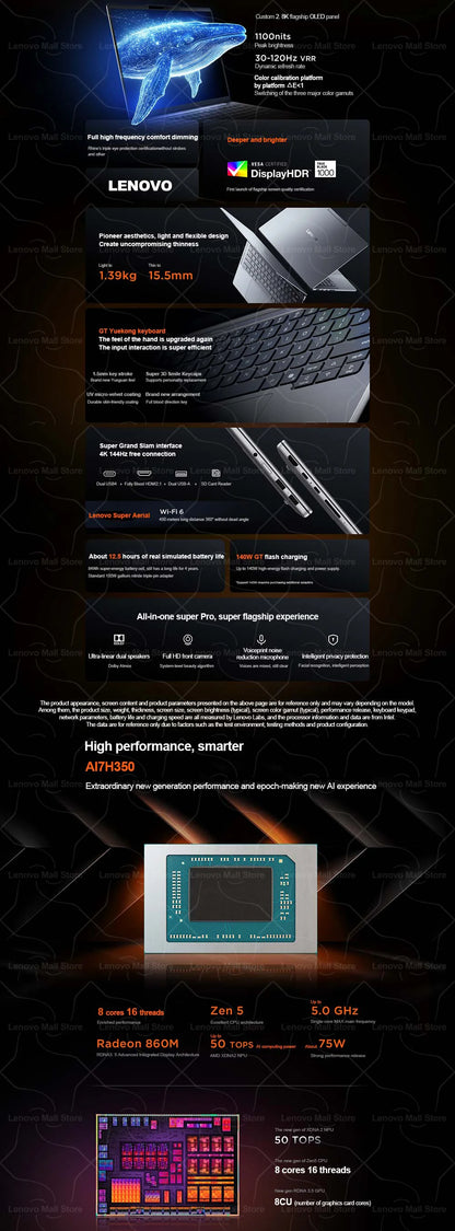 Lenovo NEW 2025 XiaoXin Pro 14 GT AI7/AI9 32G+1T 14-Inch 2.8K 120Hz OLED Screen