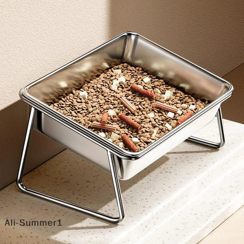 【E】Cat Bowl Cat Food Bowl Stainless Steel Double Bowl Anti-Tip Pet Bowl Cat Eating Bowl Drinking Bowl Grain Bowl Dog Bowl