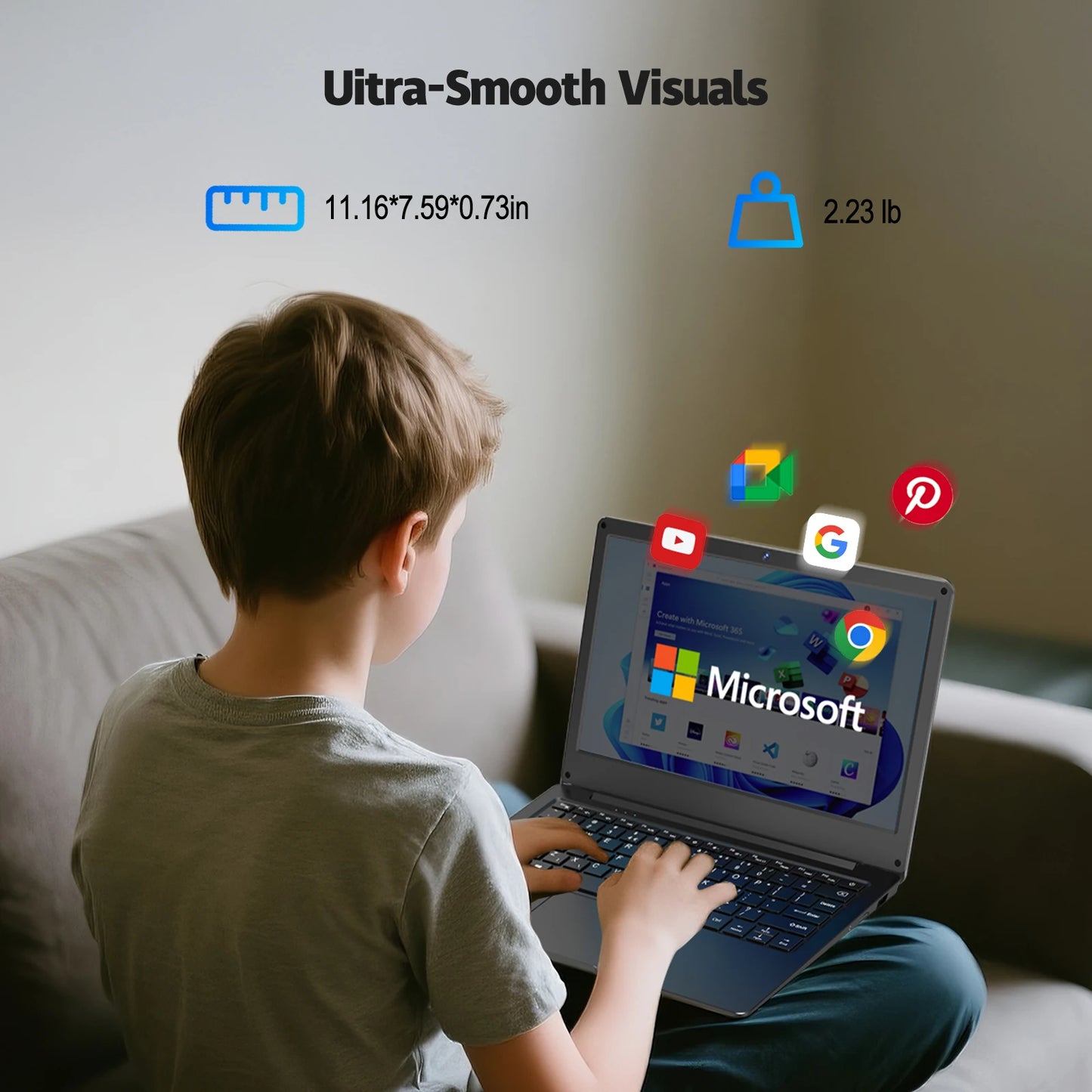 11.6-inch laptop, 4GB of RAM, 64GB of internal storage, supports TF memory cards up to 512GB, supports SSD，Bluetooth,WIFI