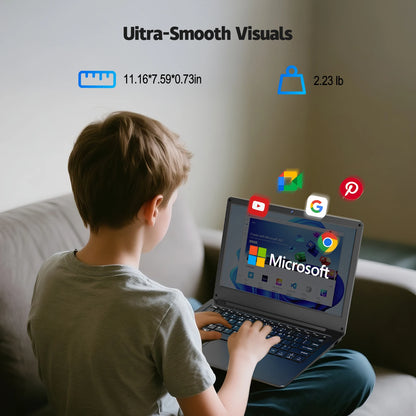 11.6-inch laptop, 4GB of RAM, 64GB of internal storage, supports TF memory cards up to 512GB, supports SSD，Bluetooth,WIFI