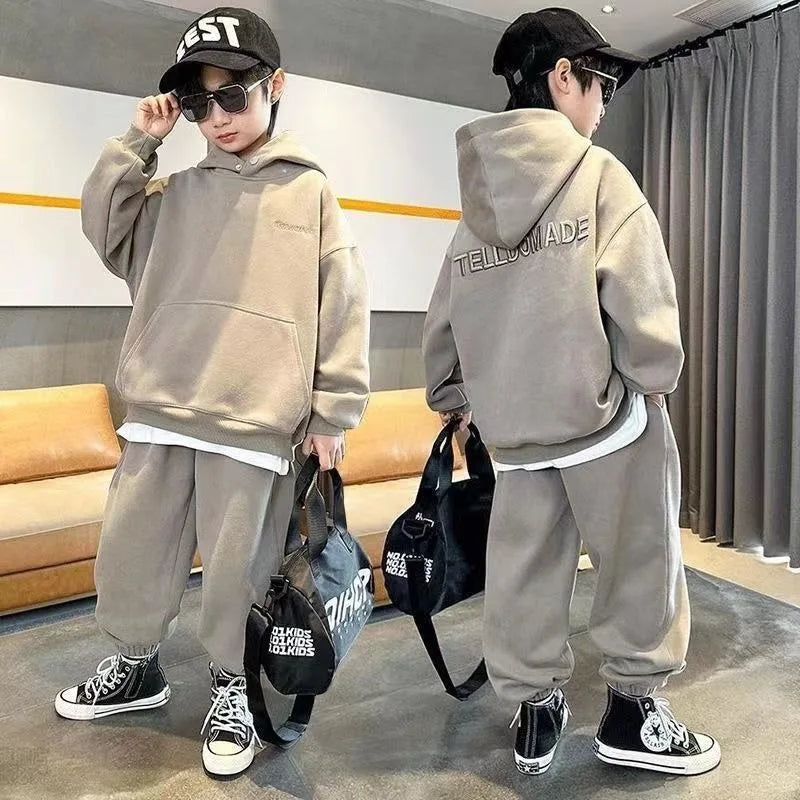 Kids Solid Color Hoodie & Jogger Set