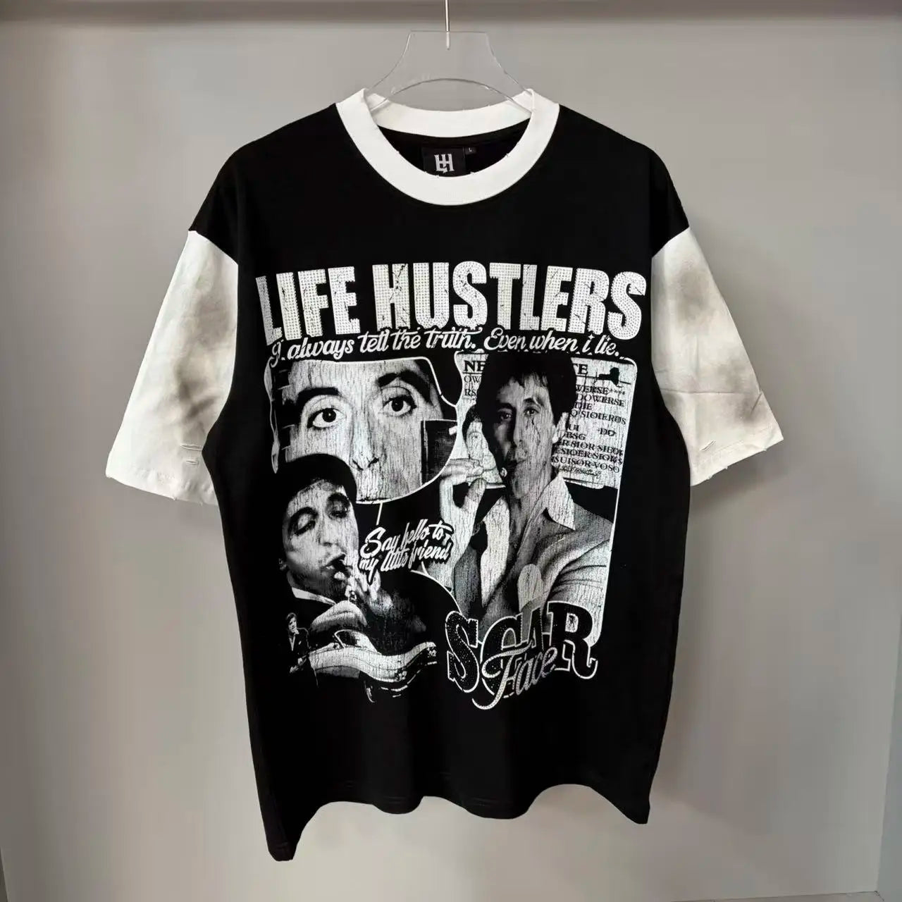 New fashion brand LIFE HUSTLERS Y2K hot stamping hole Men Women T-shirt Streetwear 100% Cotton Loose Round Neck Top Tees
