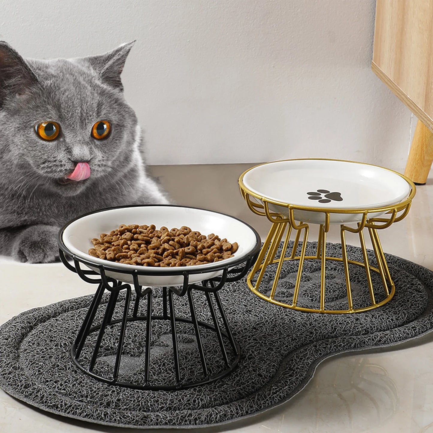 Pet ceramic bowl, tall cat food bowl, snack canister dish, cat food bowl with neck protection and anti-toppling function