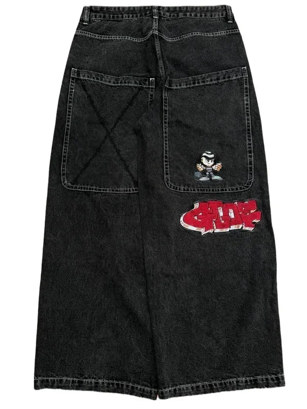 Gothic Halloween Scythe Grim Reaper Hip Hop Streetwear Jeans Men Women Retro Punk Print Traight Wide-leg Black Baggy Denim Pants