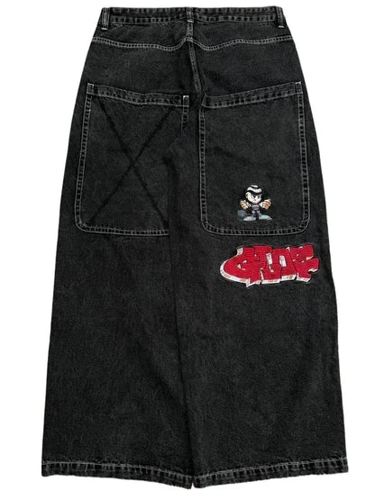 Gothic Halloween Scythe Grim Reaper Hip Hop Streetwear Jeans Men Women Retro Punk Print Traight Wide-leg Black Baggy Denim Pants