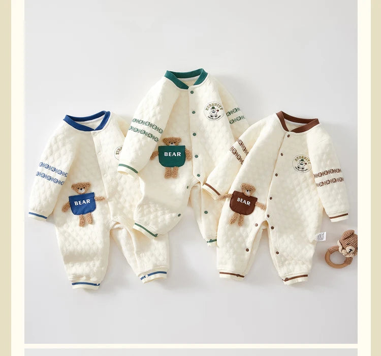 Baby Clothes for Autumn, Class A, Boys' Full-Month Outfit, One-Piece Romper, Baby Thermal Interlayered Warm Newborn Bodysuit