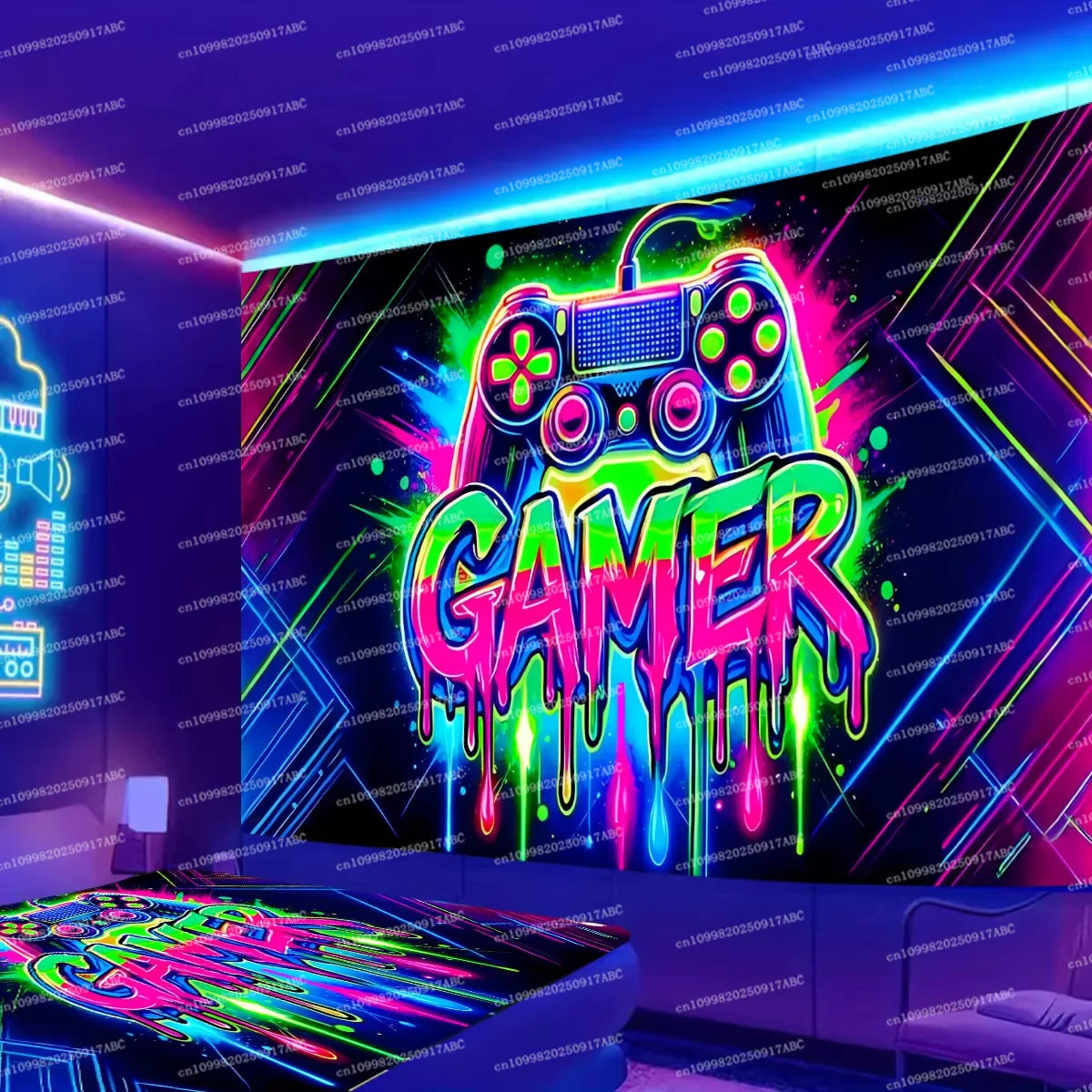 Game Tapestry Gaming Neon Tapestry Handle Dazzle Gaming Bedroom Gaming Room Decoration Game Live Background Wall Home Tapestry