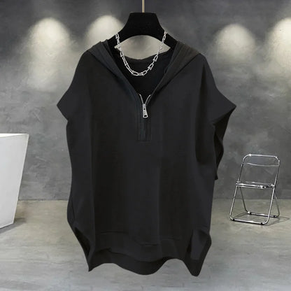 Summer Zipper Hooded Sleeveless T-shirt Men's Korean Fashion Tank Tops 2026 New Y2K Streetwear Casual Vests Hip Hop Tee Shirts
