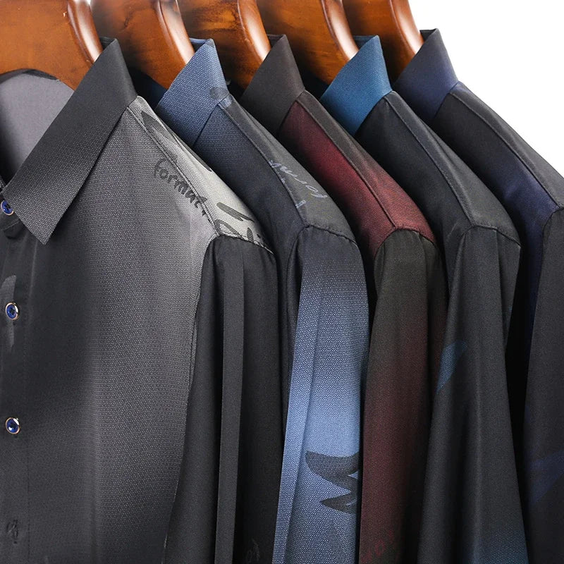 New Men's Casual and Fashionable Long Sleeved Shirt with Printed Anti Wrinkle Business Shirt