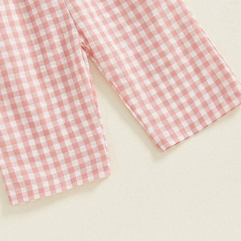 2025 Baby Girl Clothes Girl Cotton Overalls Ruffle Sleeve Strappy Gingham Checkered Romper Casual Loose Pants Outfit 0-4Y