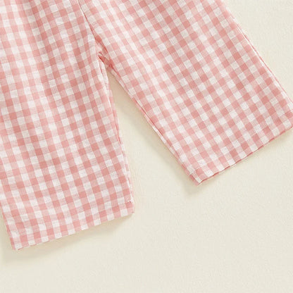 2025 Baby Girl Clothes Girl Cotton Overalls Ruffle Sleeve Strappy Gingham Checkered Romper Casual Loose Pants Outfit 0-4Y