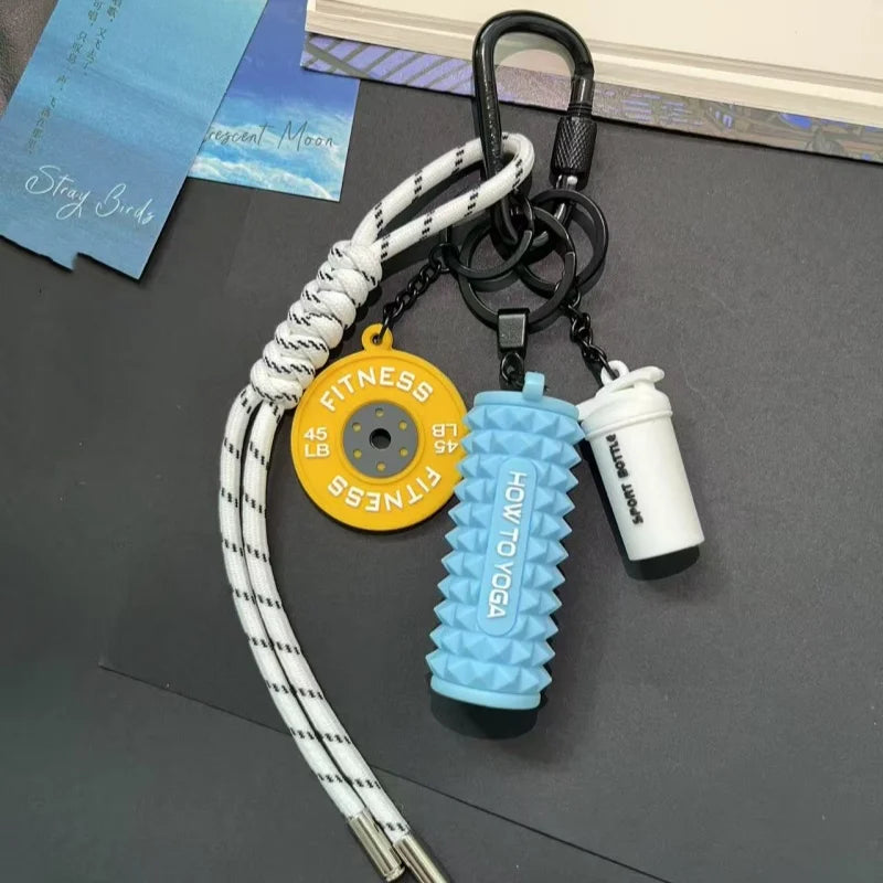 Mini Yoga Foam Roller Keychain Fashion DIY Boxing Gloves Dumbbell Keychain Sports Bag Pendant Fitness Enthusiast Gift