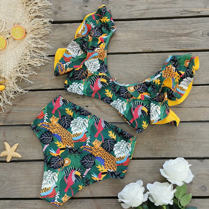 New Sexy Brazilian Bikini Set Ruffle Swimwear Women Push Up Swimsuit High Waist Print Floral Bathing Suit Biquini Female