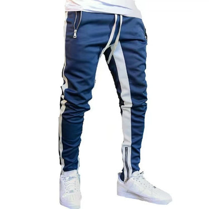 Mens Training Pants Plaid GYM Track Sweatpants Grey Joggers Breathable Stripe Fitness Male Running Sport Trousers Zipper Pockets
