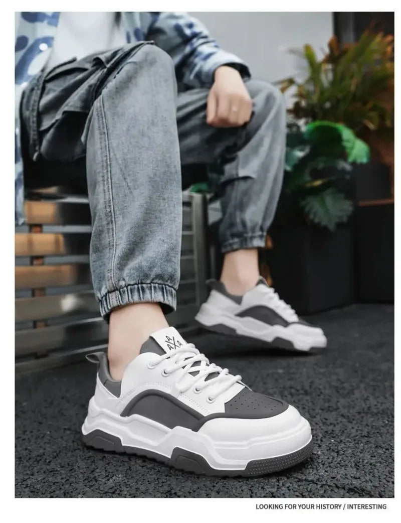 Sneakers for Men High Quality Leather Casual Shoes Thick-soled Vulcanized Shoes Lace Up Platform Tennis Shoes Chaussure Hommes
