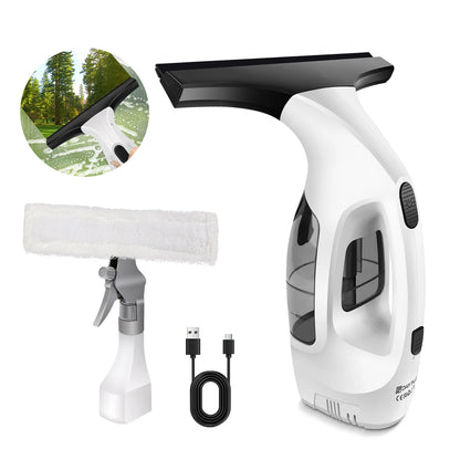 Cordless Window Vac, Rechargeable Window Vacuum Cleaner with Squeegee Head, 150ml Water Tank, Lightweight, 30 Minutes Use On One