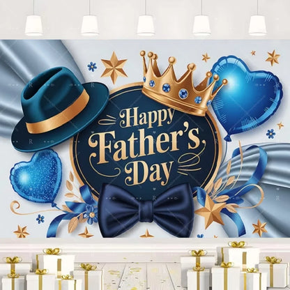 Happy Father's Day Family Party Decoration Background Feliz Día del Padre Golden Blue Balloon Backdrop for Man Tuxedo I Love Dad