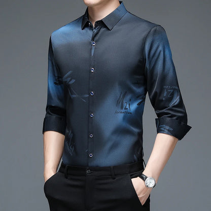 New Men's Casual and Fashionable Long Sleeved Shirt with Printed Anti Wrinkle Business Shirt
