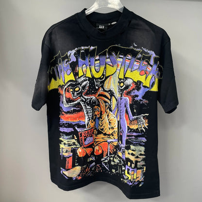 New fashion brand LIFE HUSTLERS Y2K hot stamping hole Men Women T-shirt Streetwear 100% Cotton Loose Round Neck Top Tees